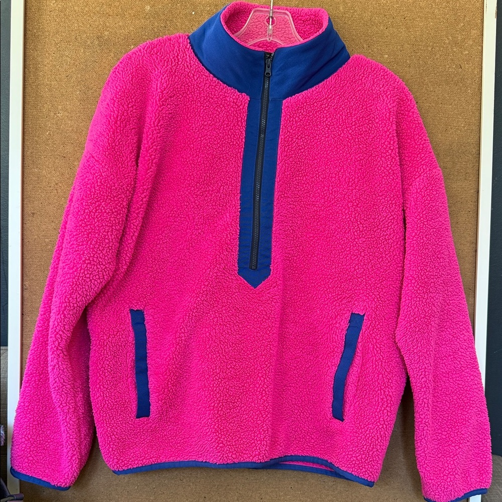 J.Crew Pink and Blue Fleece Pullover